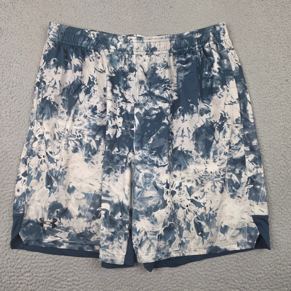 Under Armour Mens Shorts XL 32 Waist Athletic Blue White Tie Dye Gym Loose Fit
